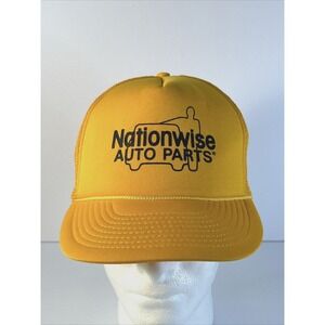 Vintage Nationwise Auto Parts Hat Cap Snap Back Yellow Graphic Mesh Trucker